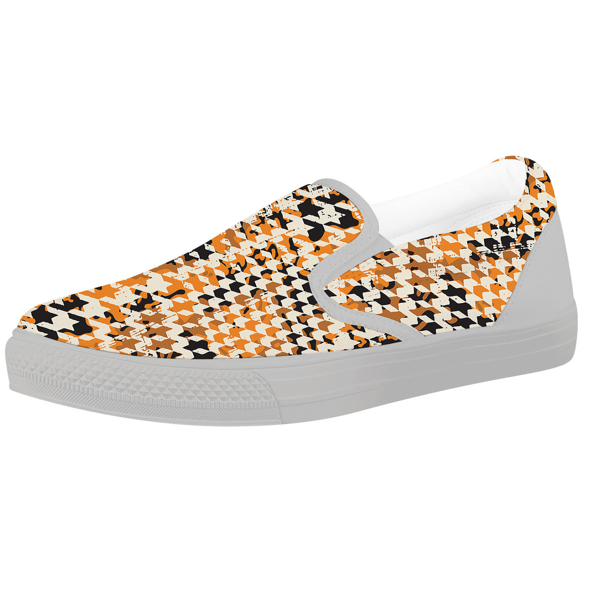 Abstract Grunge Houndstooth Camo Print Pattern White Slip On Shoes-grizzshop
