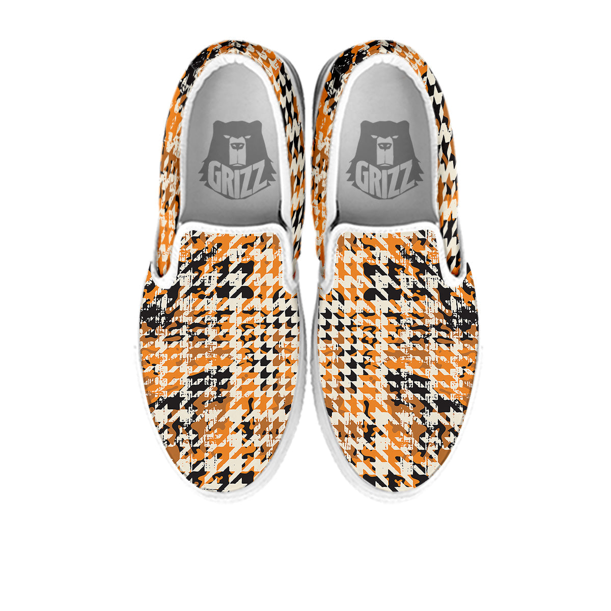 Abstract Grunge Houndstooth Camo Print Pattern White Slip On Shoes-grizzshop