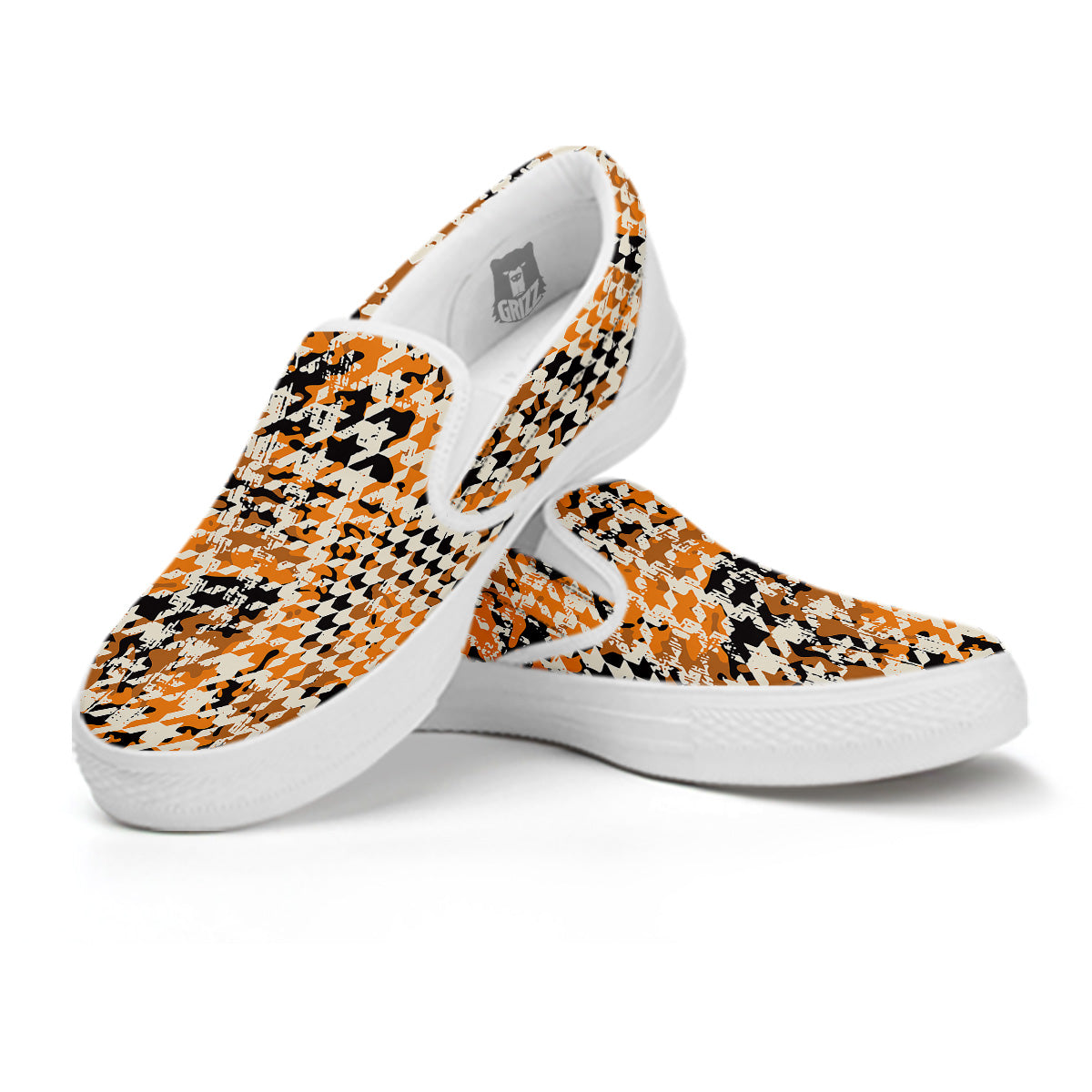 Abstract Grunge Houndstooth Camo Print Pattern White Slip On Shoes-grizzshop