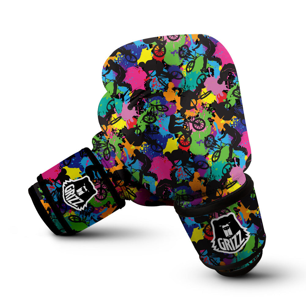Abstract Grunge Urban Colorful Bicycle Print Pattern Boxing Gloves-grizzshop