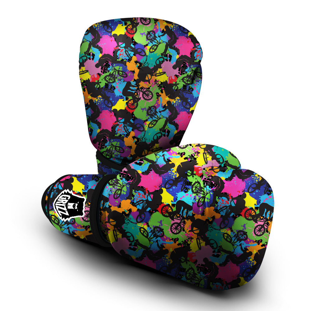 Abstract Grunge Urban Colorful Bicycle Print Pattern Boxing Gloves-grizzshop
