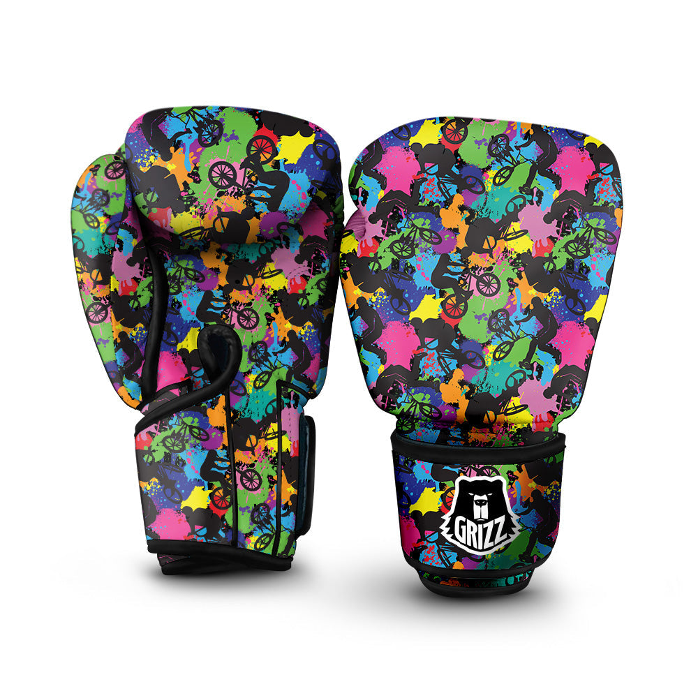 Abstract Grunge Urban Colorful Bicycle Print Pattern Boxing Gloves-grizzshop