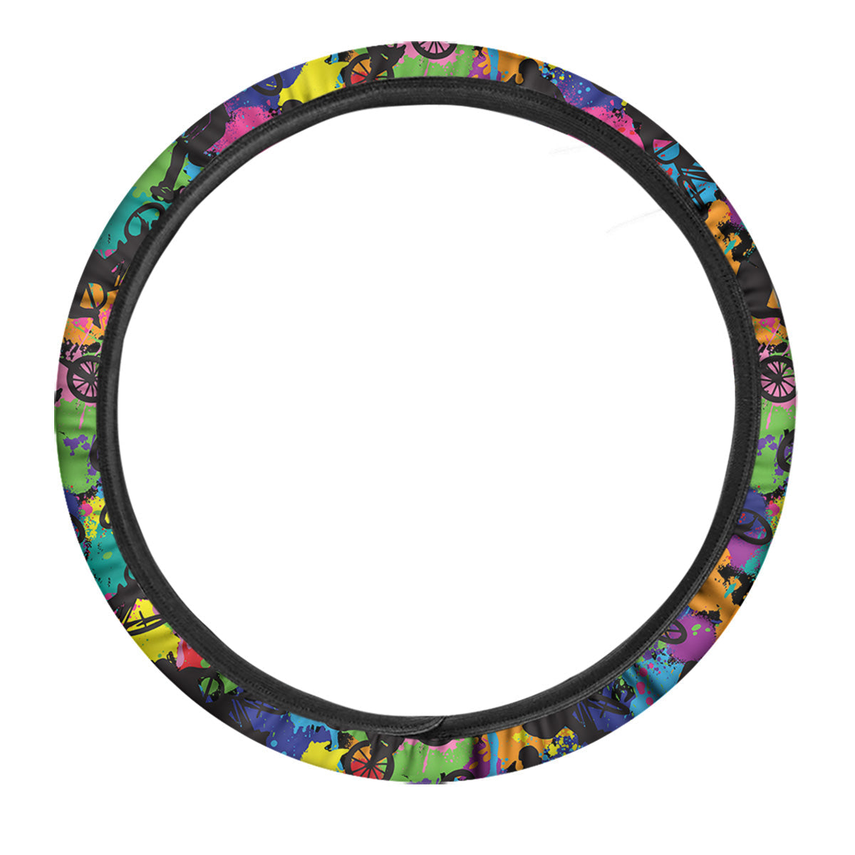 Abstract Grunge Urban Colorful Bicycle Print Pattern Car Steering Wheel Cover-grizzshop