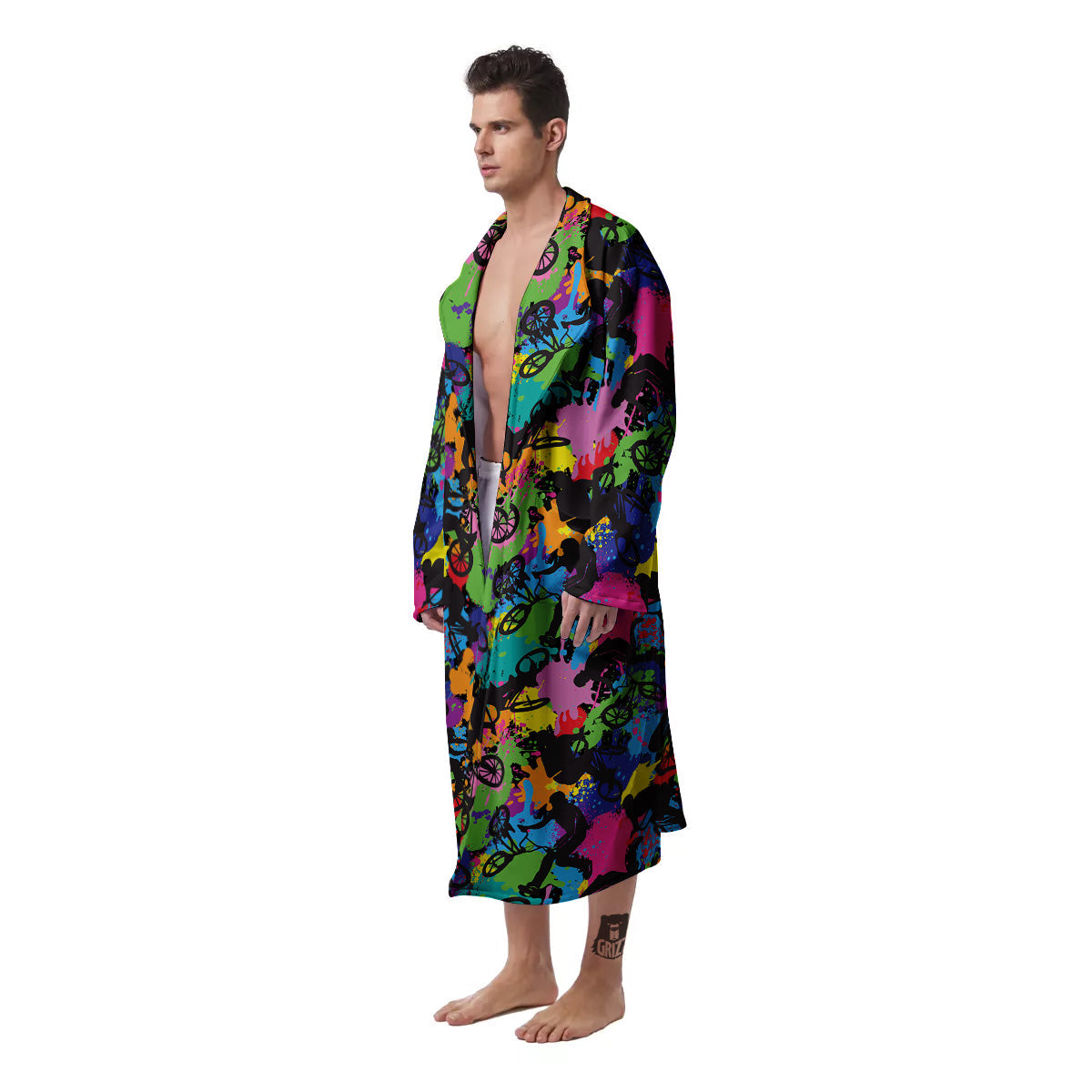 Abstract Grunge Urban Colorful Bicycle Print Pattern Men's Robe-grizzshop