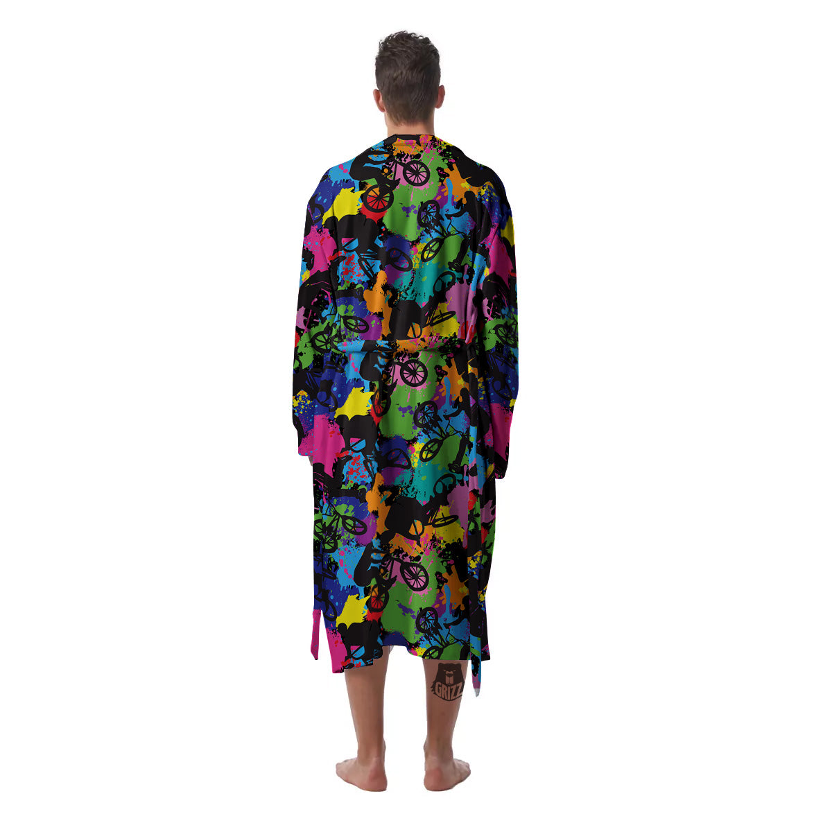 Abstract Grunge Urban Colorful Bicycle Print Pattern Men's Robe-grizzshop