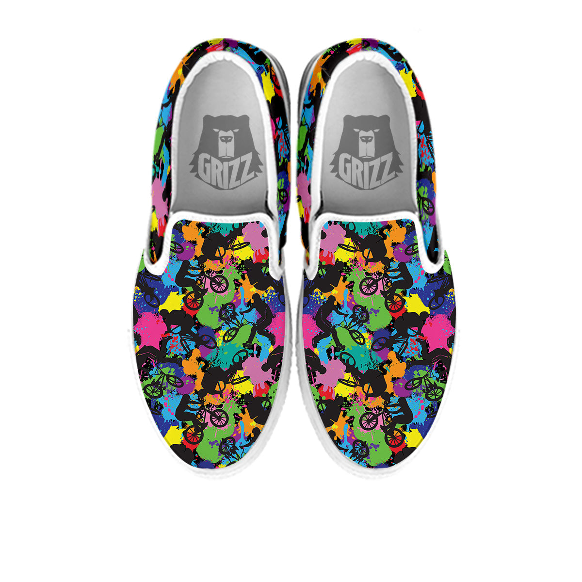 Abstract Grunge Urban Colorful Bicycle Print Pattern White Slip On Shoes-grizzshop
