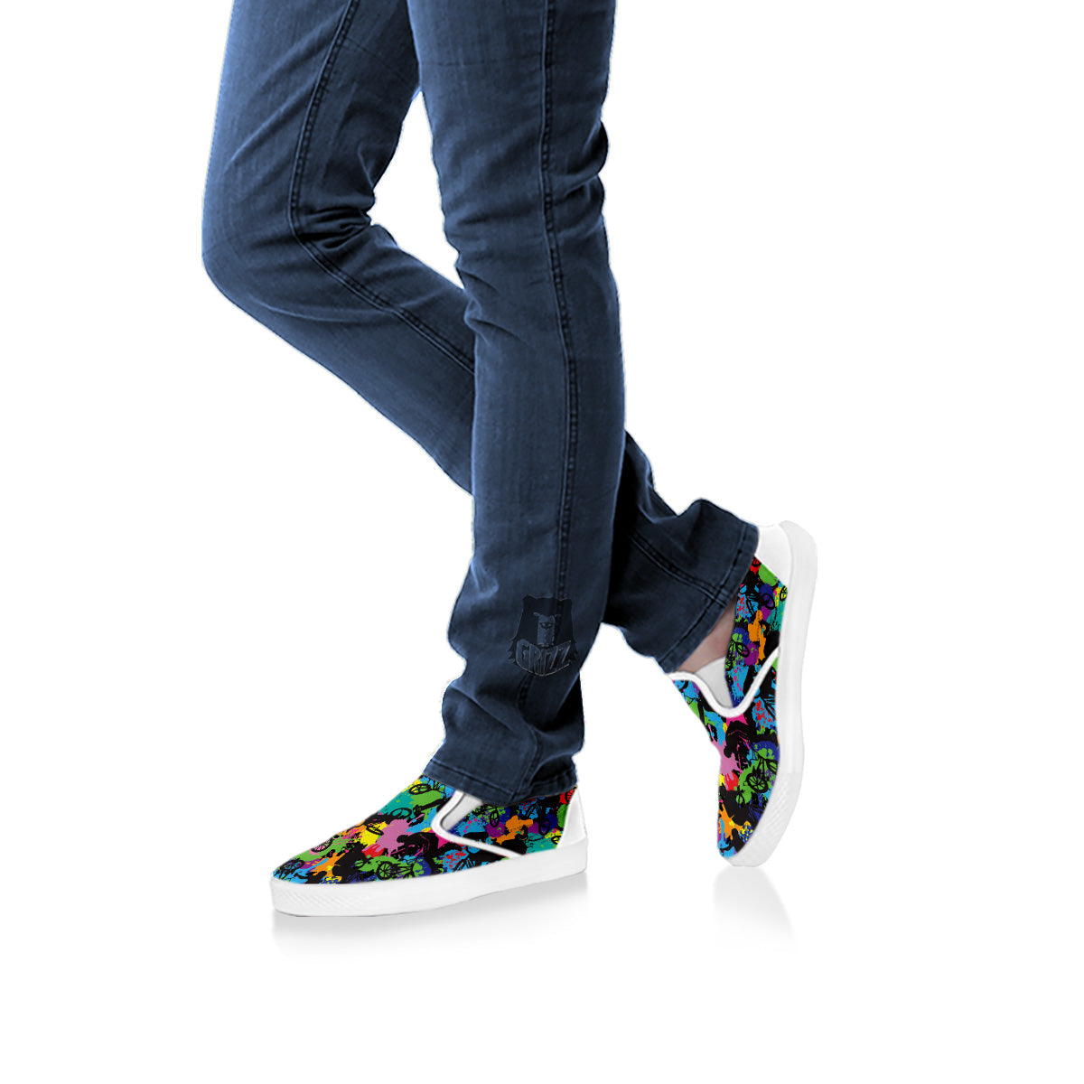 Abstract Grunge Urban Colorful Bicycle Print Pattern White Slip On Shoes-grizzshop
