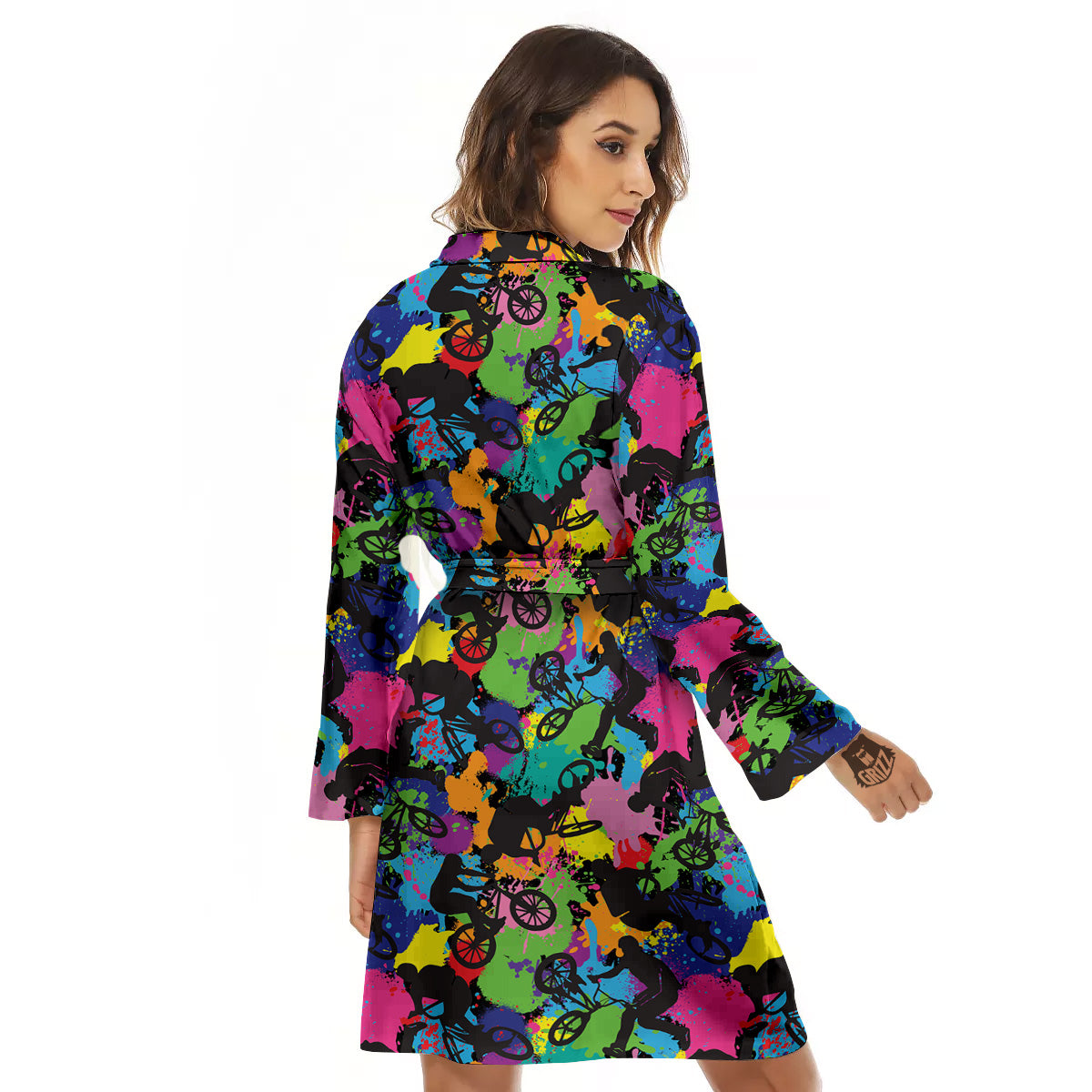 Abstract Grunge Urban Colorful Bicycle Print Pattern Women's Robe-grizzshop