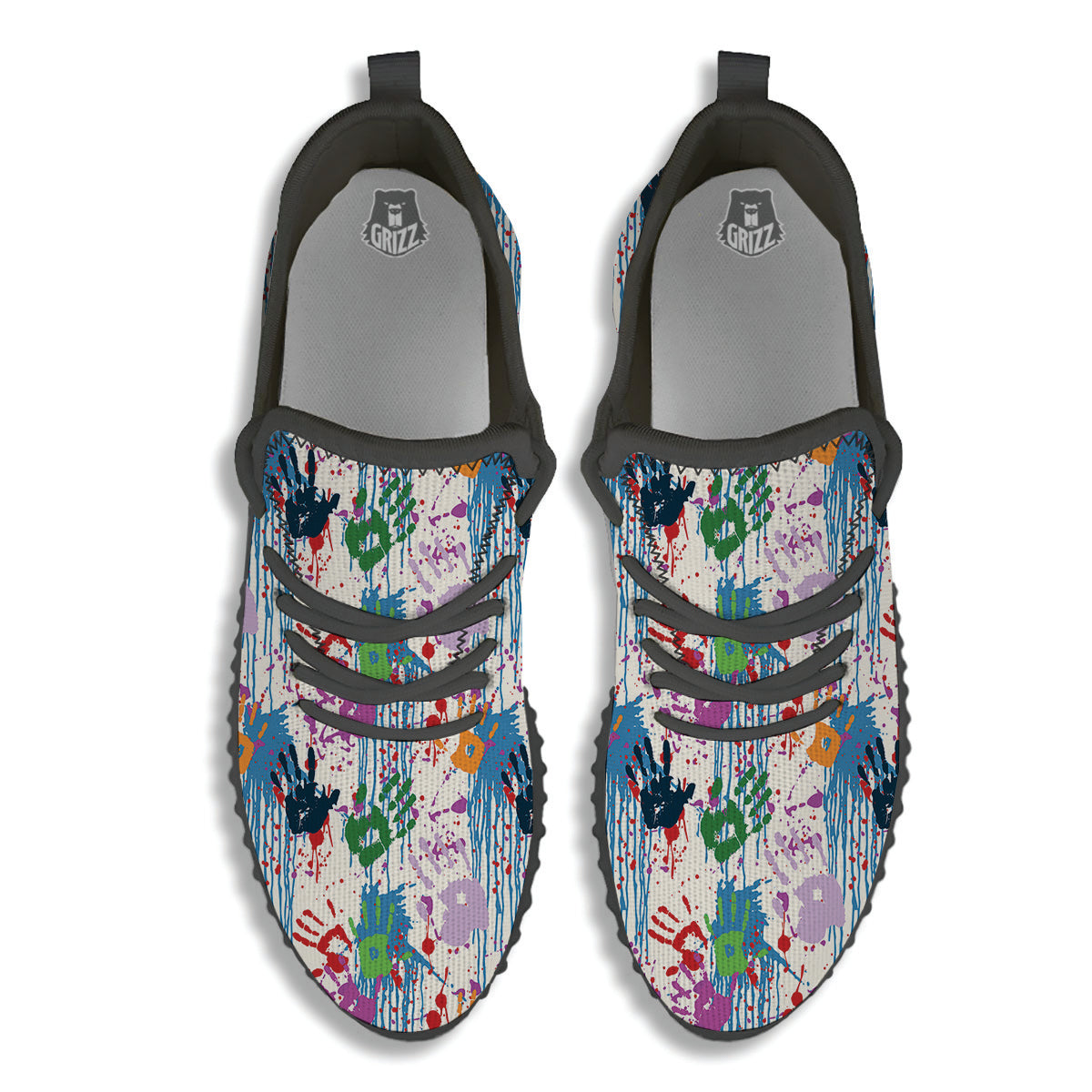 Abstract Hand Prints Colorful Print Pattern Black Walking Shoes-grizzshop