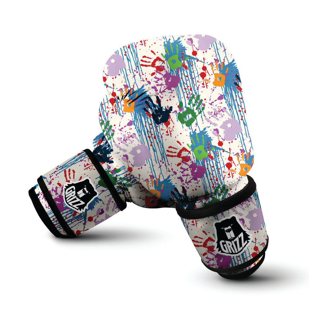 Abstract Hand Prints Colorful Print Pattern Boxing Gloves-grizzshop