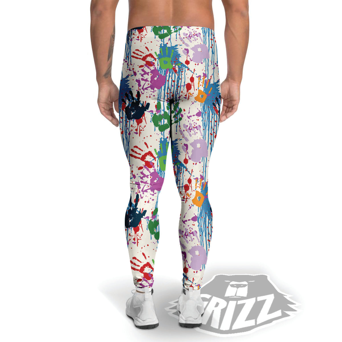 Abstract Hand Prints Colorful Print Pattern Men's Leggings-grizzshop