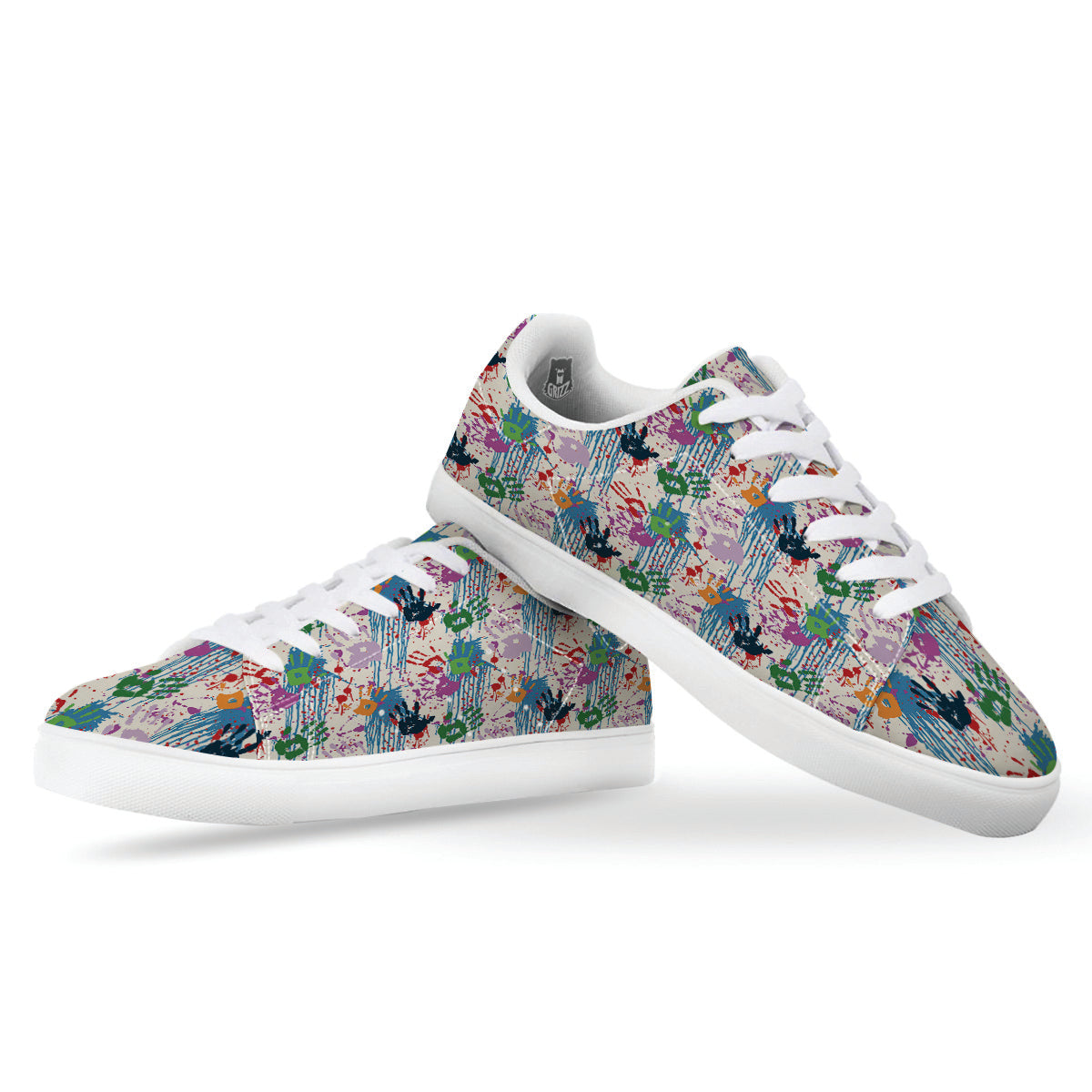 Abstract Hand Prints Colorful Print Pattern White Low Top Sneakers-grizzshop