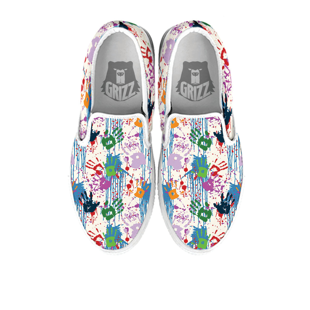 Abstract Hand Prints Colorful Print Pattern White Slip On Shoes-grizzshop