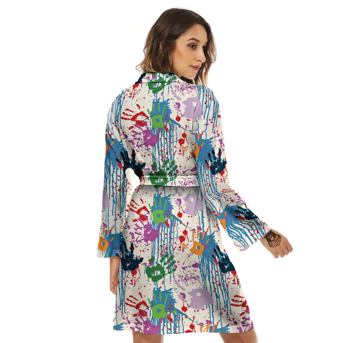 Abstract Hand Prints Colorful Print Pattern Women's Robe-grizzshop