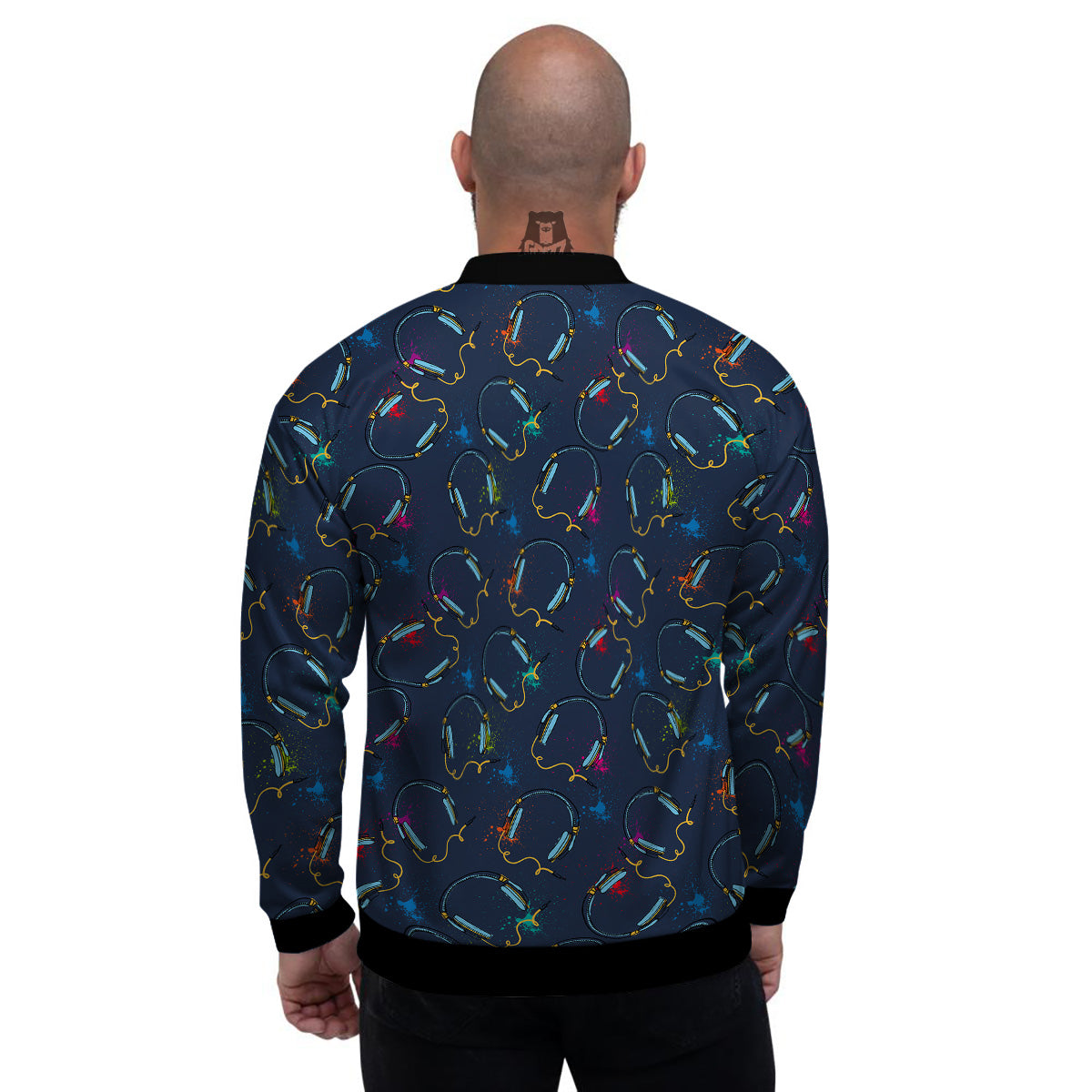 Abstract Headphone Blue Print Pattern Men's Bomber Jacket-grizzshop