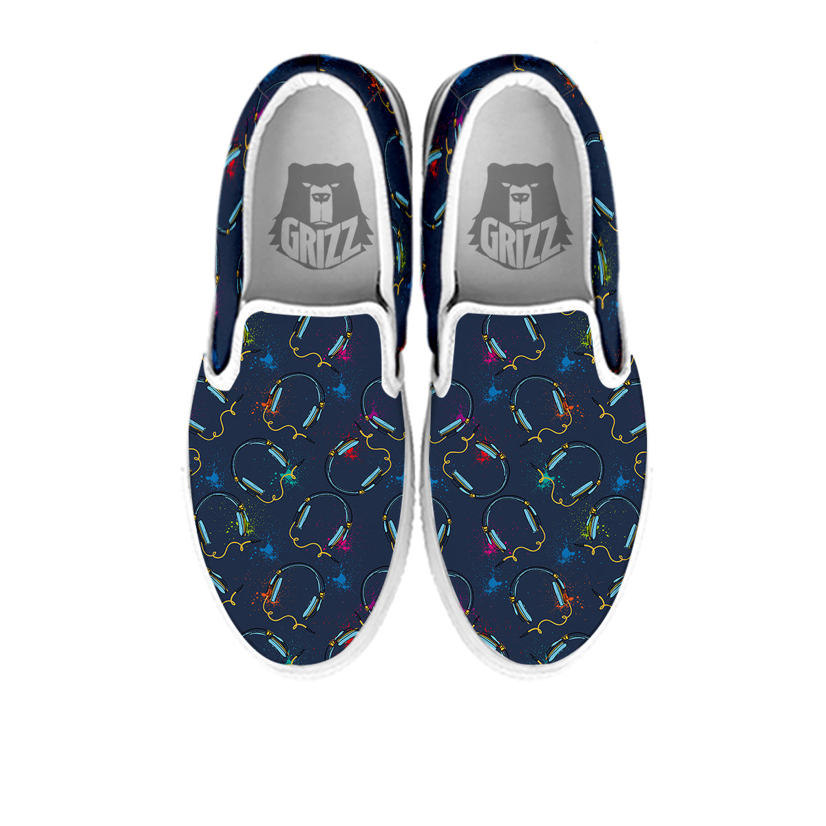 Abstract Headphone Blue Print Pattern White Slip On Shoes-grizzshop