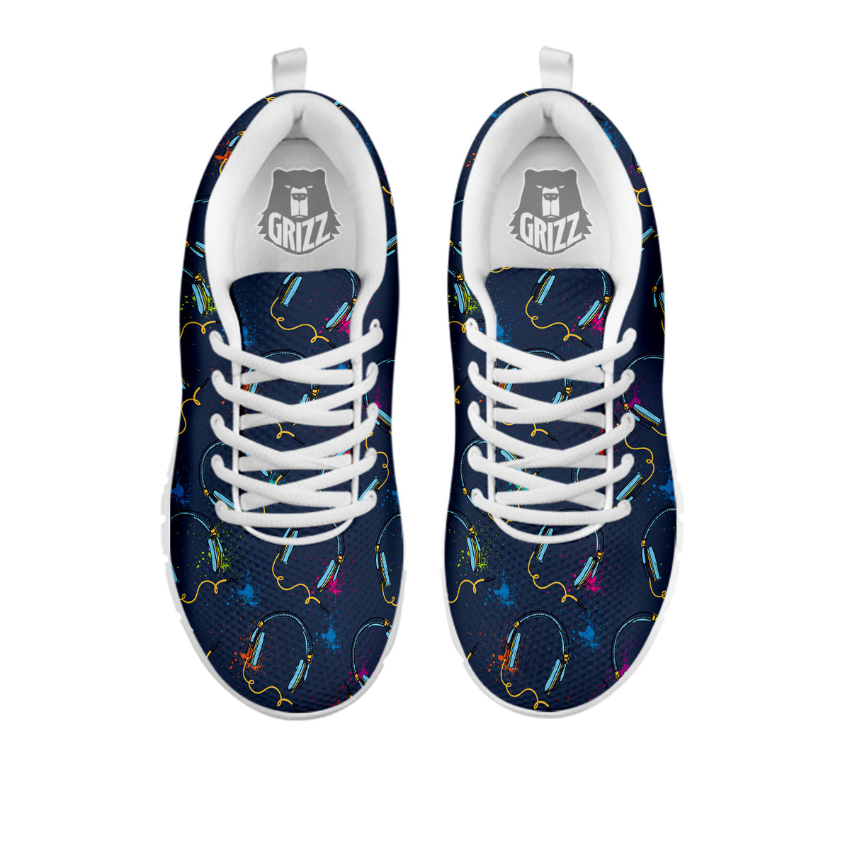 Abstract Headphone Blue Print Pattern White Sneaker-grizzshop