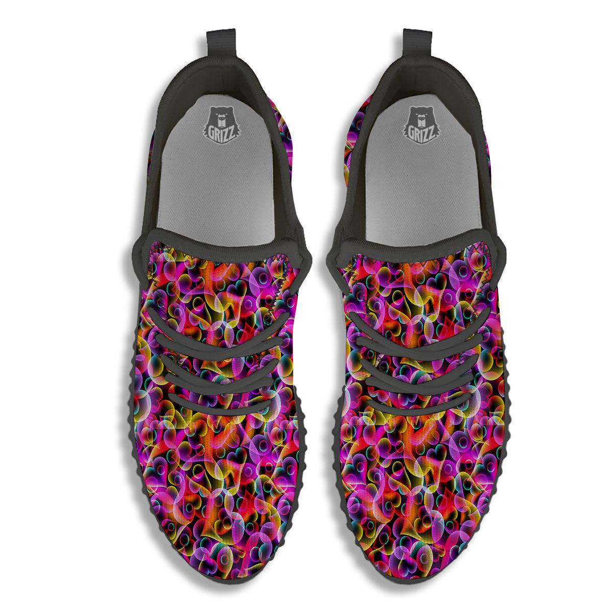 Abstract Hearts Neon Print Pattern Black Walking Shoes-grizzshop