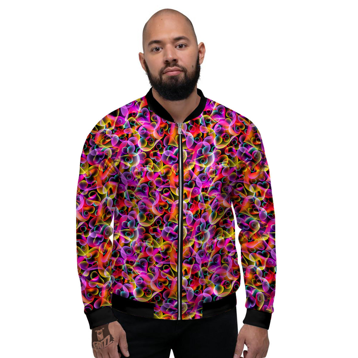 Abstract Hearts Neon Print Pattern Men's Bomber Jacket-grizzshop