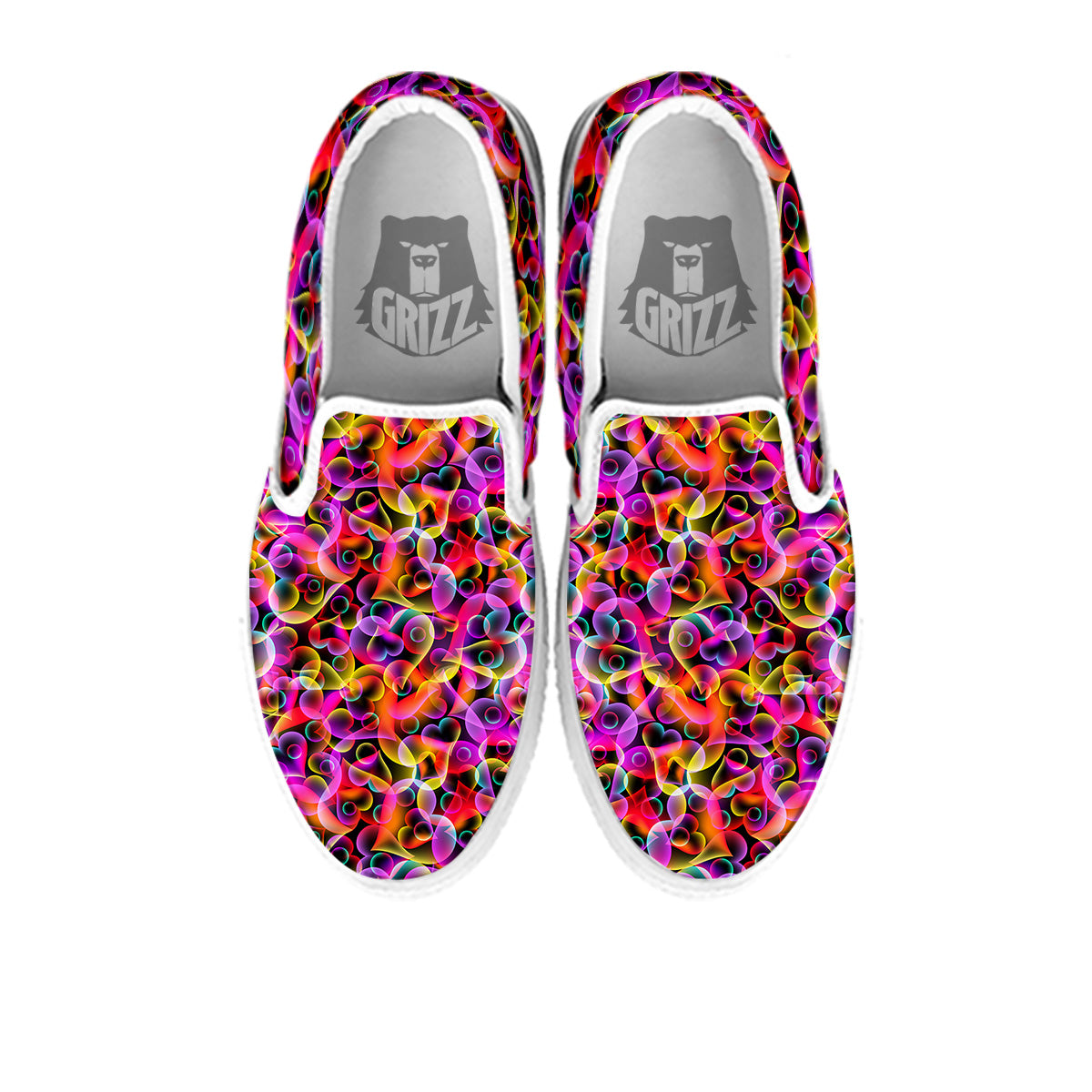 Abstract Hearts Neon Print Pattern White Slip On Shoes-grizzshop