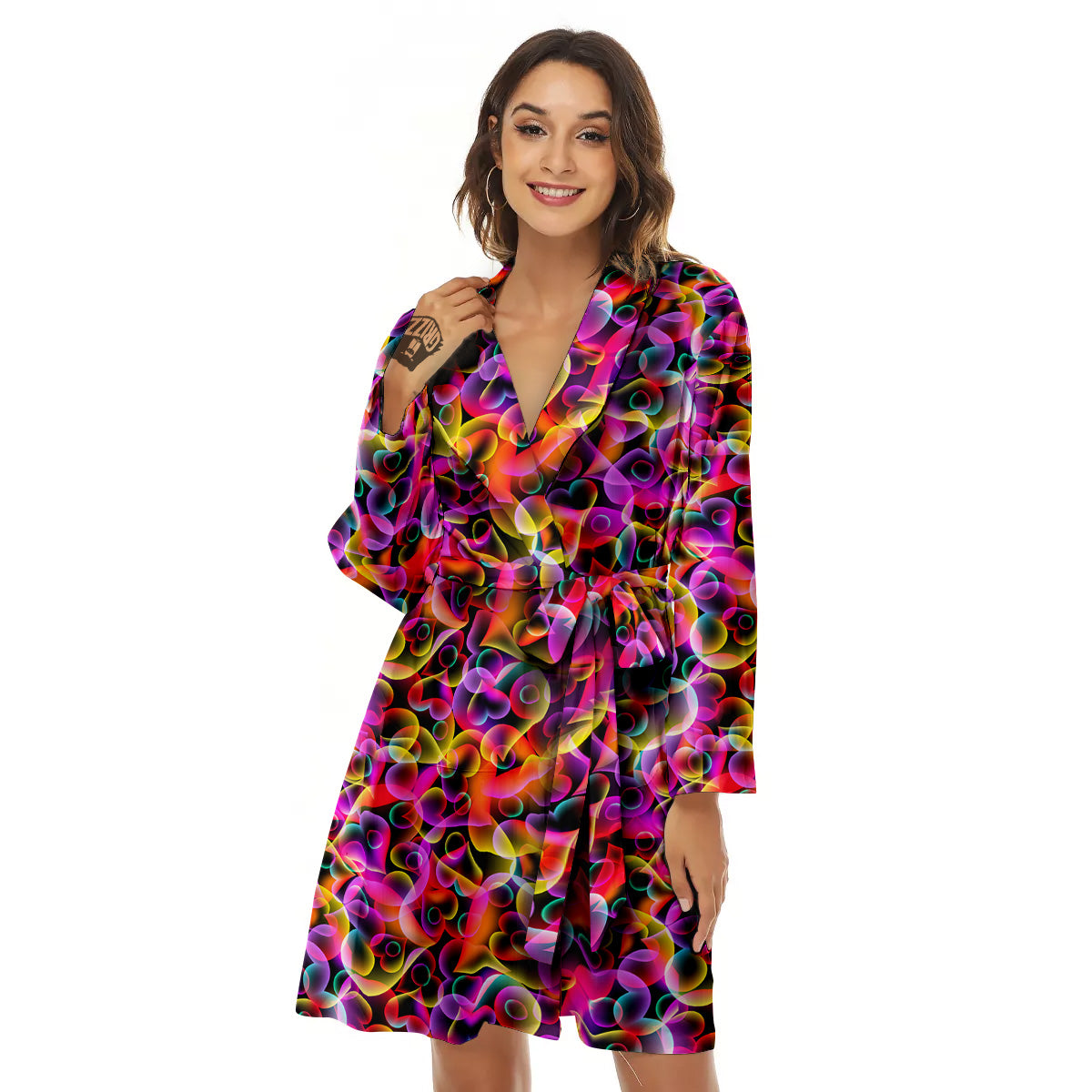 Abstract Hearts Neon Print Pattern Women's Robe-grizzshop