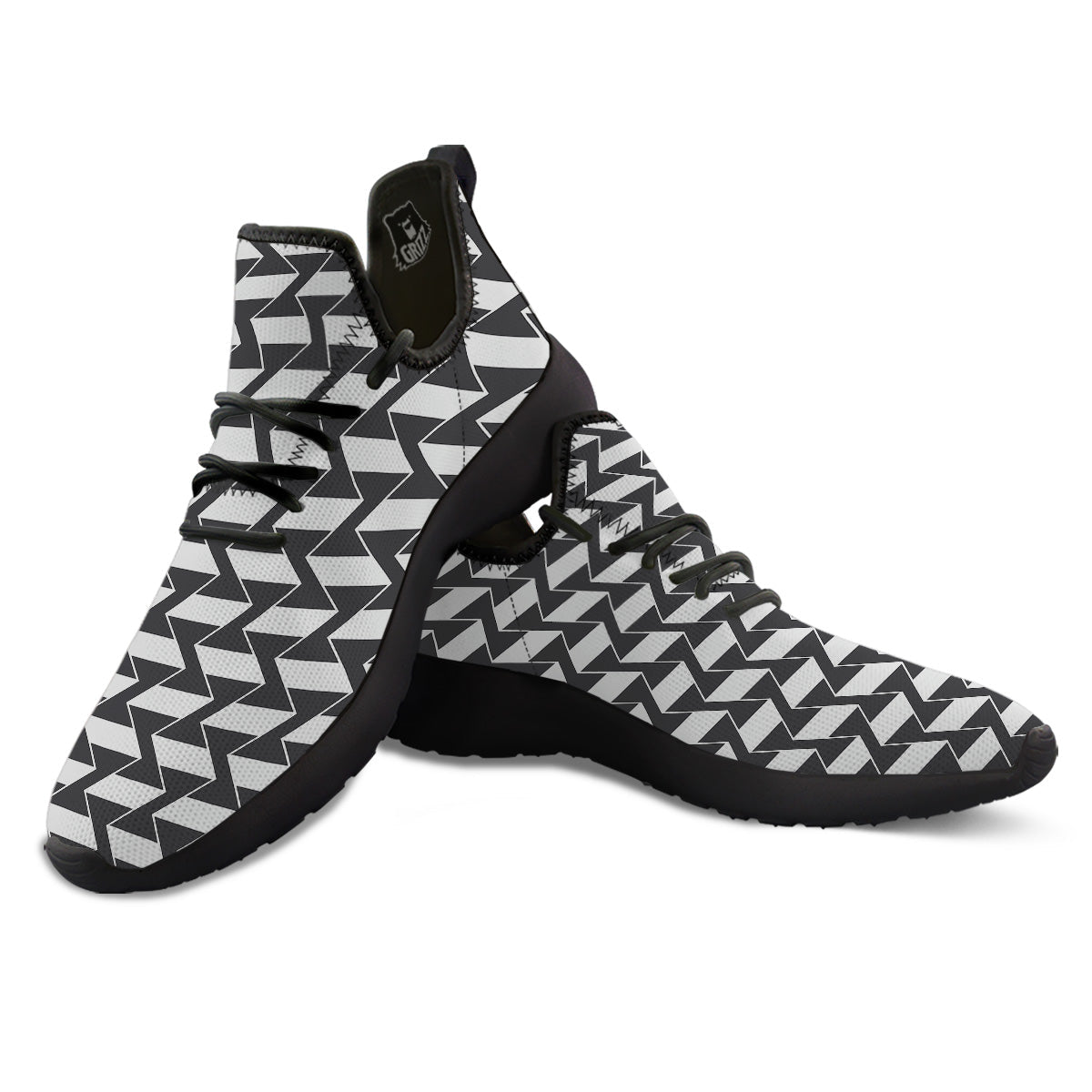 Abstract Heometric Zigzag Print Pattern Black Athletic Shoes-grizzshop