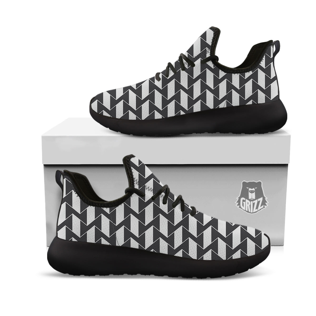 Abstract Heometric Zigzag Print Pattern Black Athletic Shoes-grizzshop