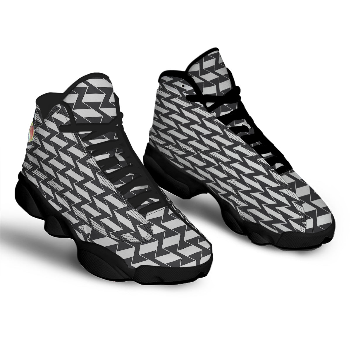 Abstract Heometric Zigzag Print Pattern Black Basketball Shoes-grizzshop