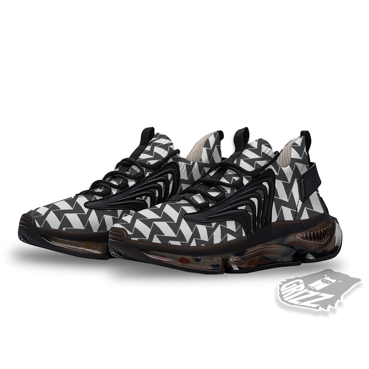 Abstract Heometric Zigzag Print Pattern Black Gym Shoes-grizzshop
