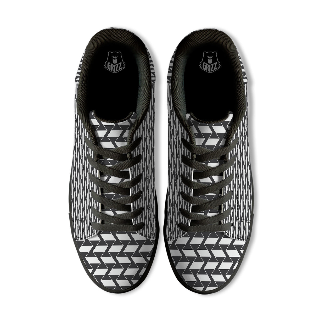 Abstract Heometric Zigzag Print Pattern Black Low Top Sneakers-grizzshop