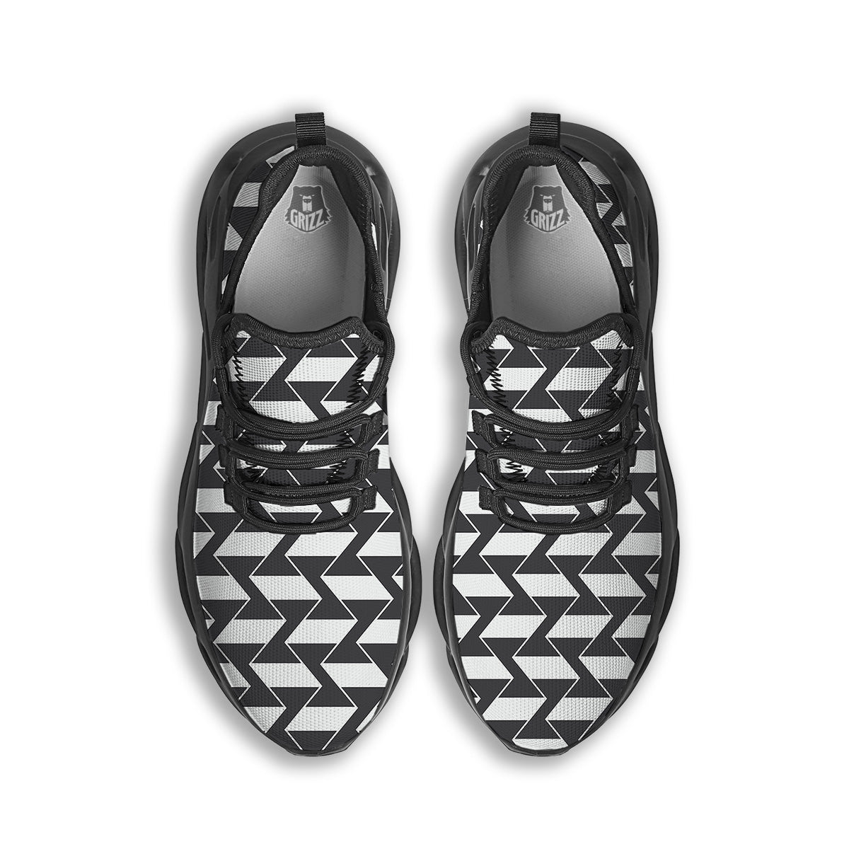 Abstract Heometric Zigzag Print Pattern Black Running Shoes-grizzshop