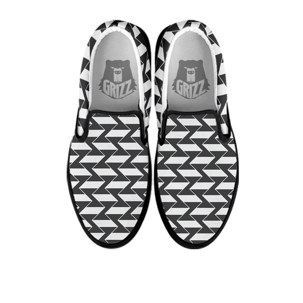 Abstract Heometric Zigzag Print Pattern Black Slip On Shoes-grizzshop