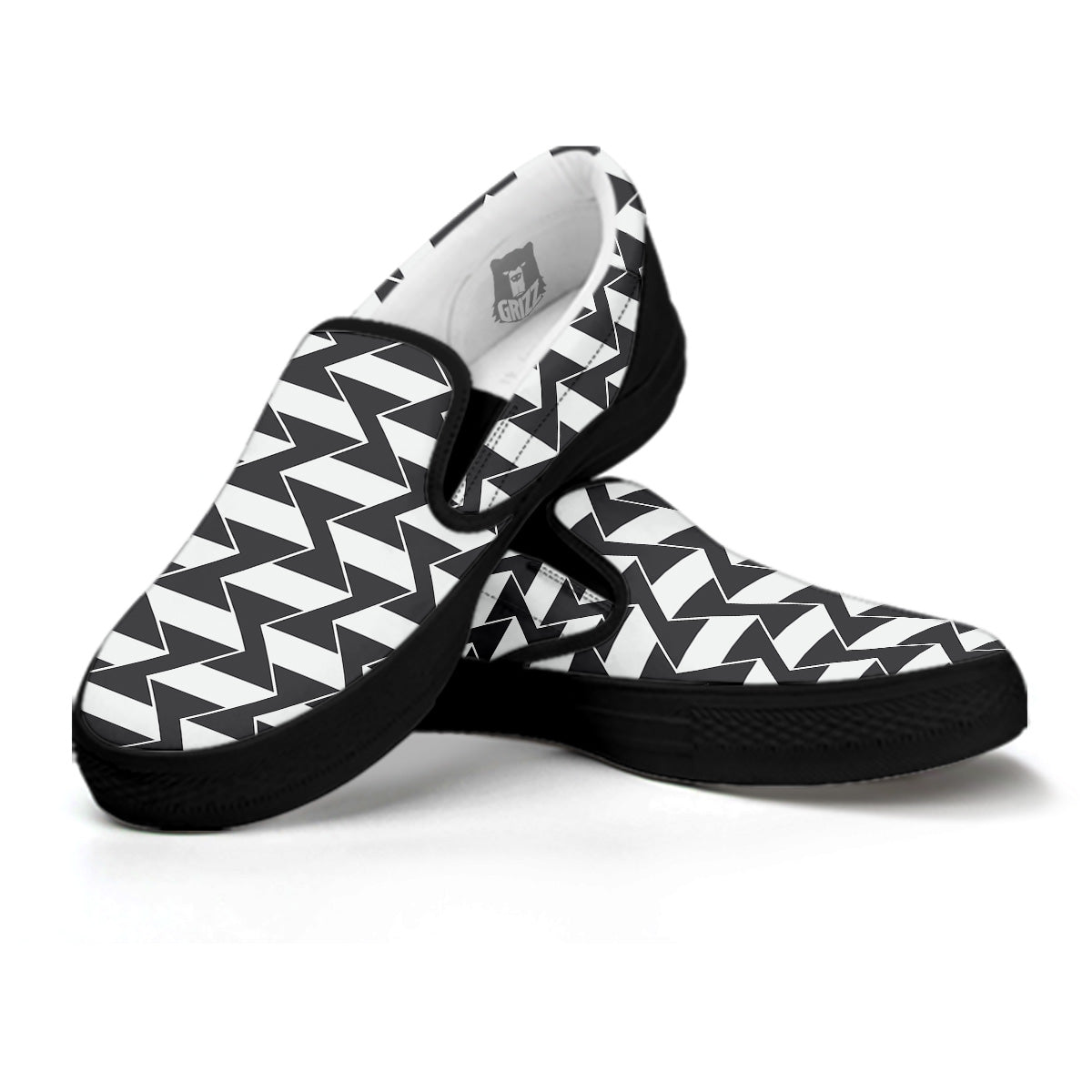 Abstract Heometric Zigzag Print Pattern Black Slip On Shoes-grizzshop