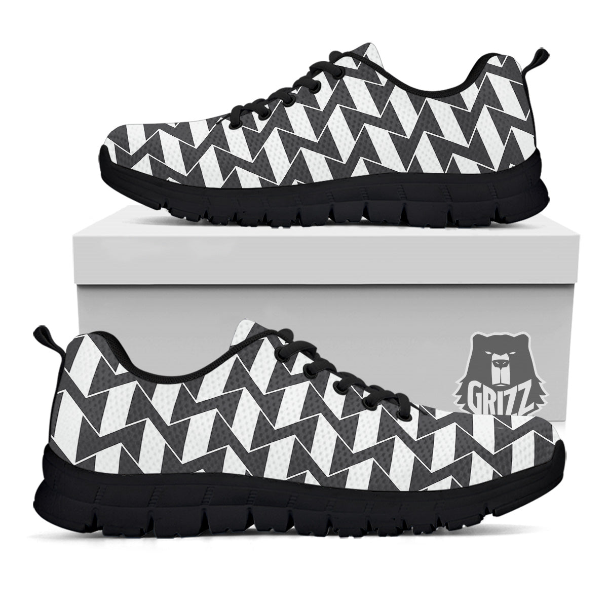 Abstract Heometric Zigzag Print Pattern Black Sneaker-grizzshop