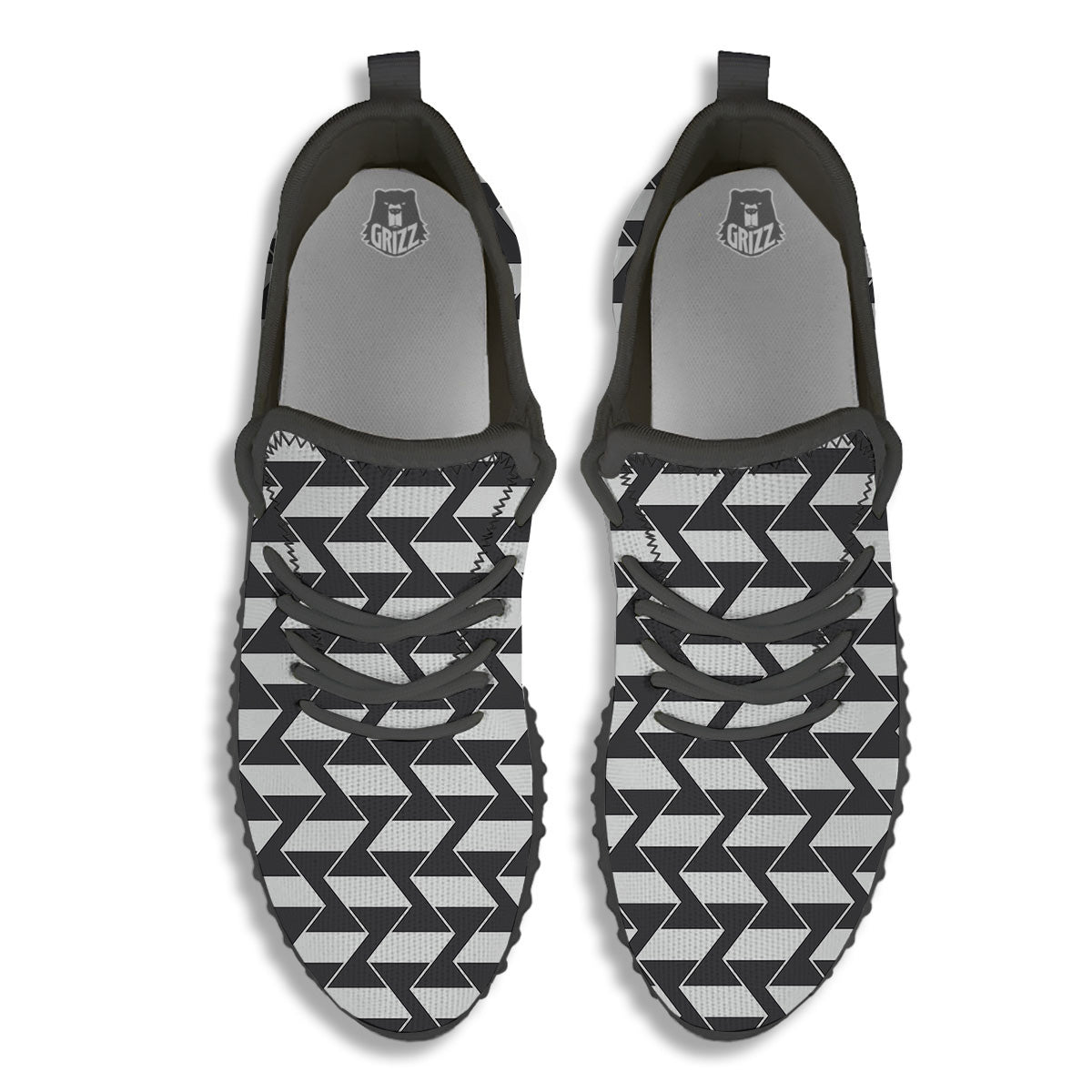 Abstract Heometric Zigzag Print Pattern Black Walking Shoes-grizzshop