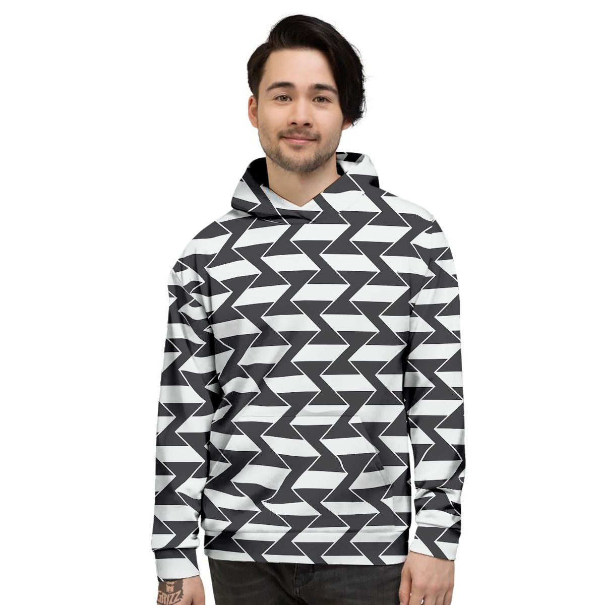Abstract Heometric Zigzag Print Pattern Men's Hoodie-grizzshop