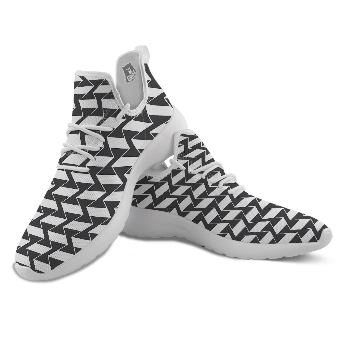 Abstract Heometric Zigzag Print Pattern White Athletic Shoes-grizzshop