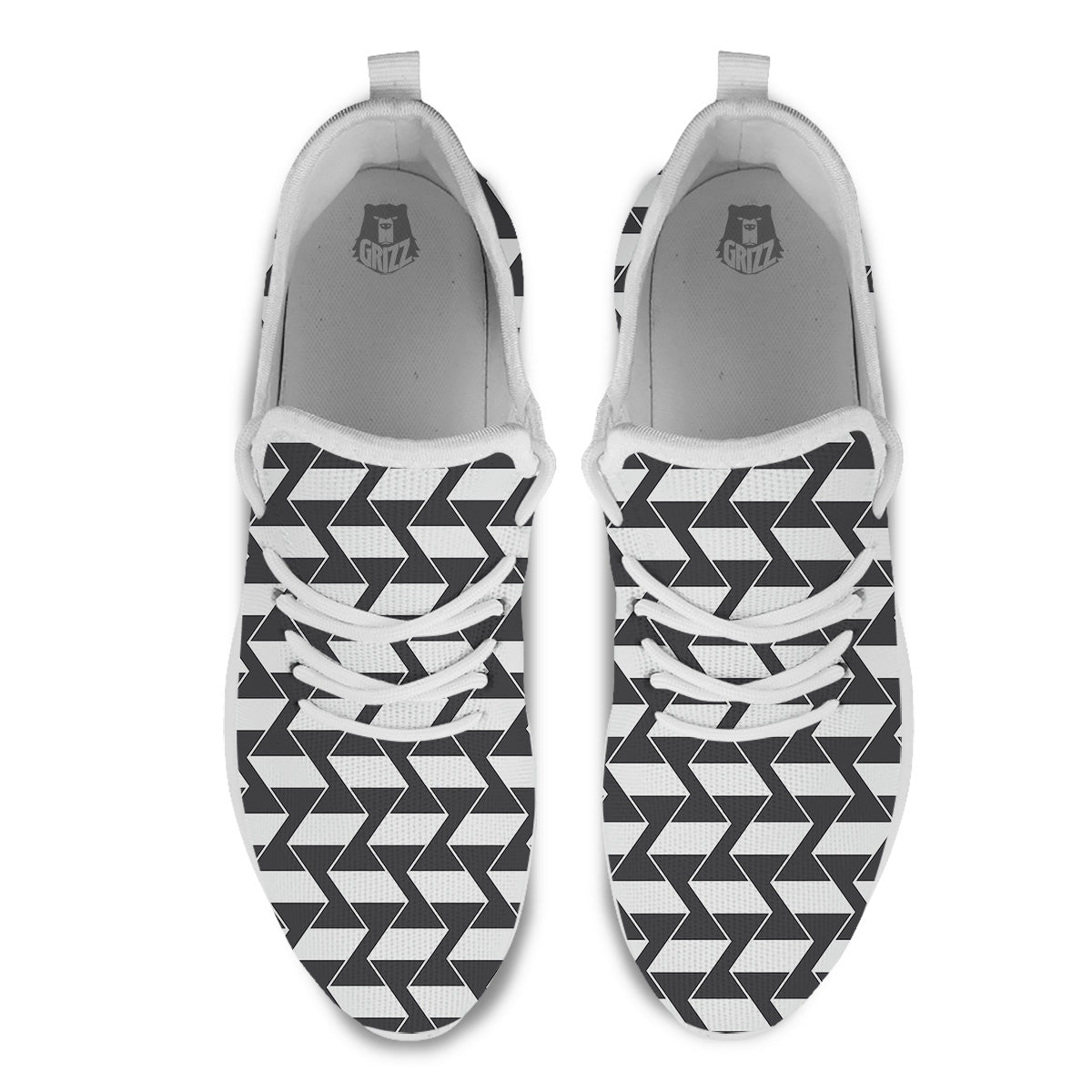 Abstract Heometric Zigzag Print Pattern White Athletic Shoes-grizzshop