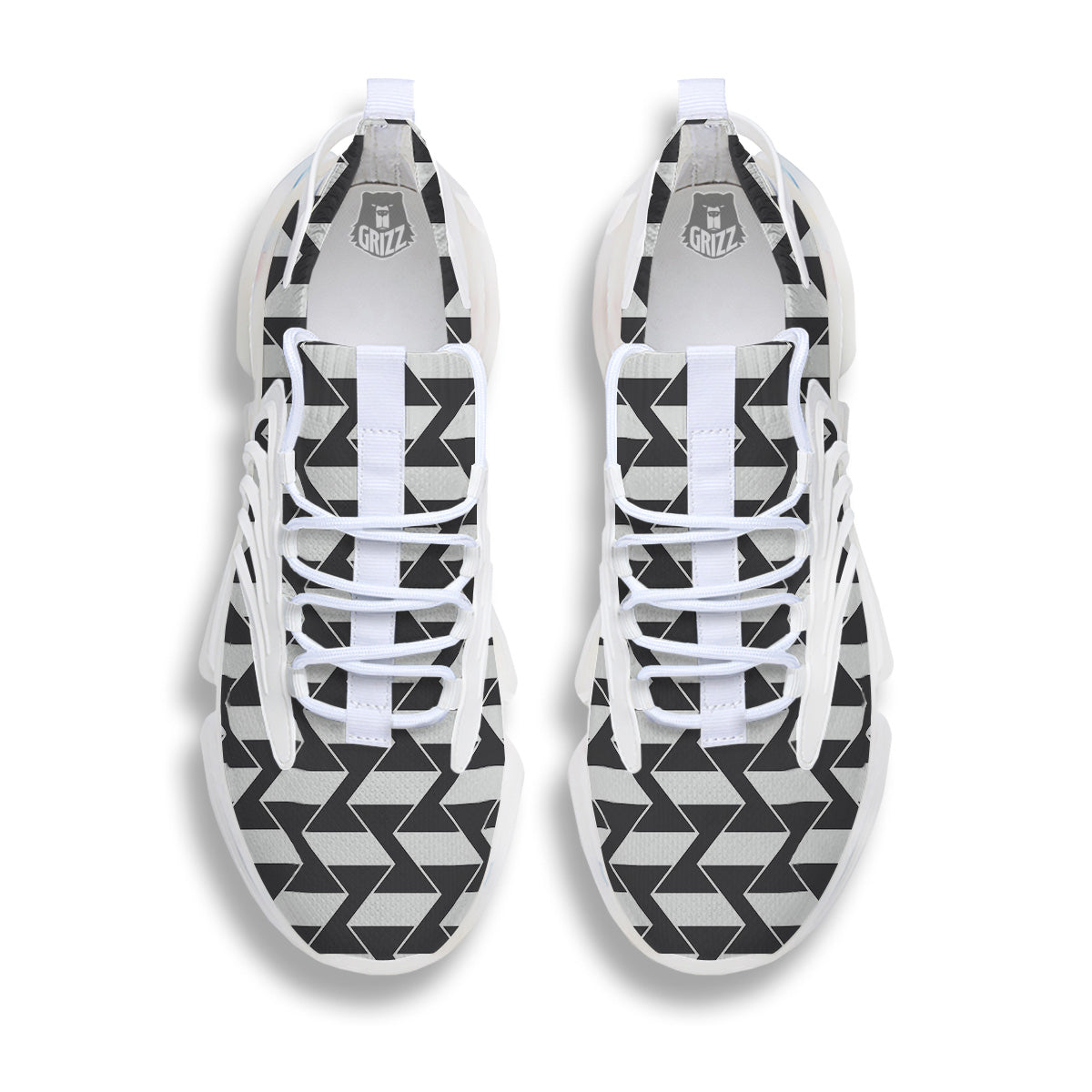 Abstract Heometric Zigzag Print Pattern White Gym Shoes-grizzshop