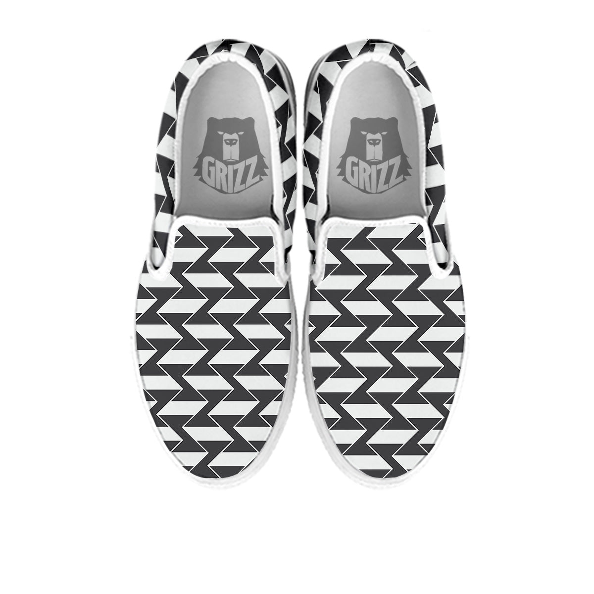 Abstract Heometric Zigzag Print Pattern White Slip On Shoes-grizzshop