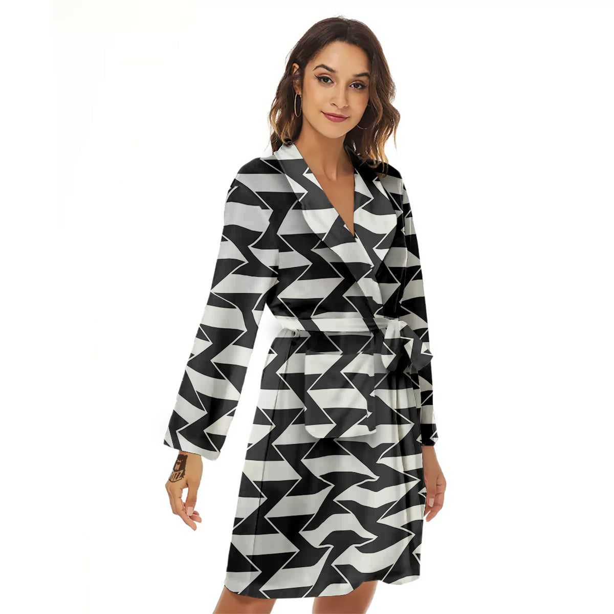 Abstract Heometric Zigzag Print Pattern Women's Robe-grizzshop