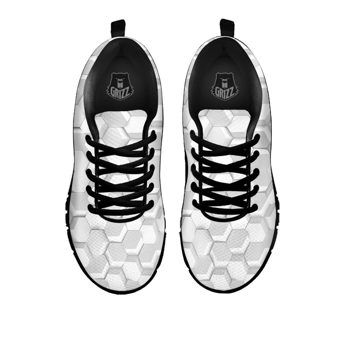Abstract Hexagonal White 3D Print Pattern Black Sneaker-grizzshop