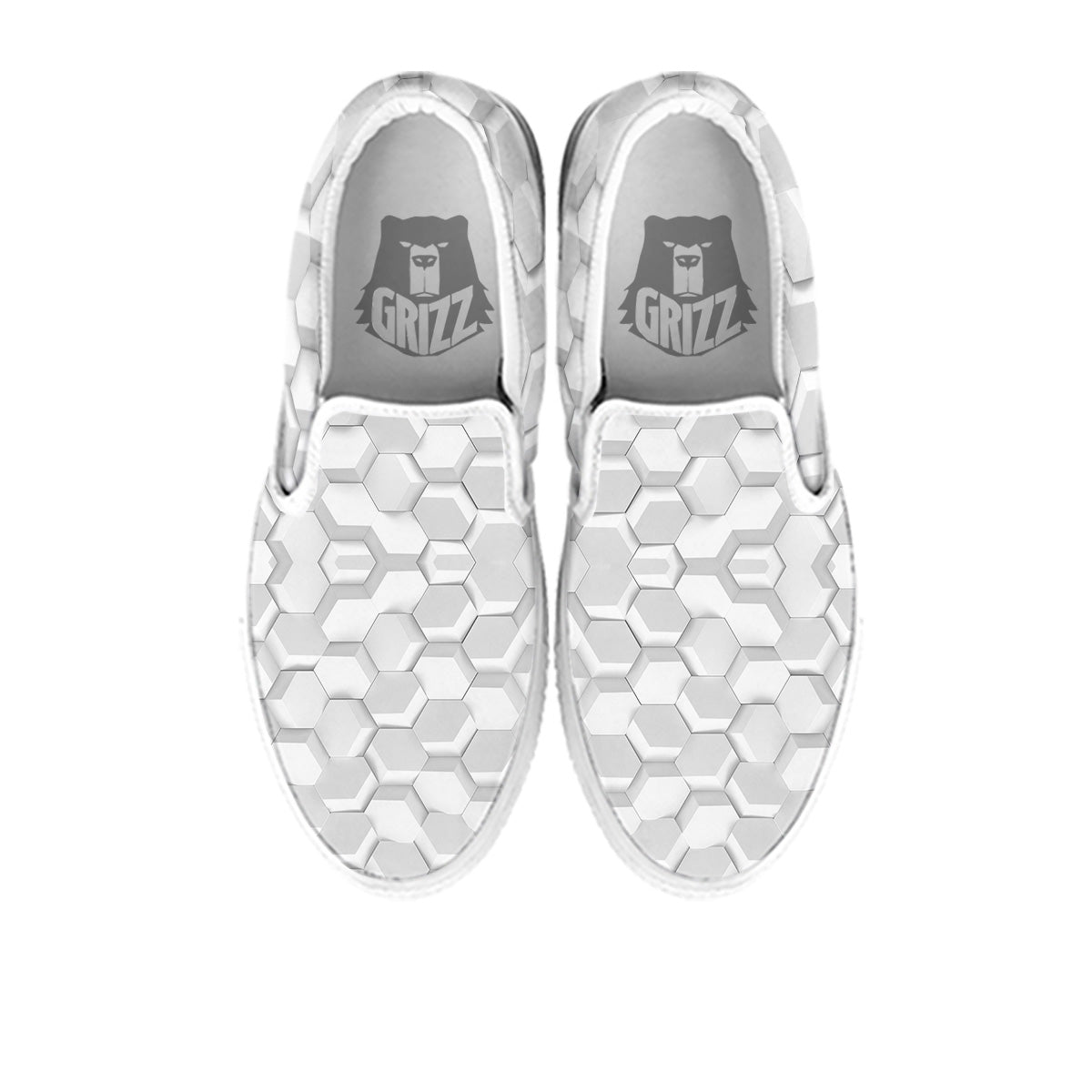 Abstract Hexagonal White 3D Print Pattern White Slip On Shoes-grizzshop