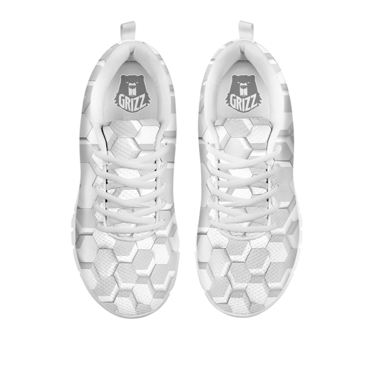 Abstract Hexagonal White 3D Print Pattern White Sneaker-grizzshop