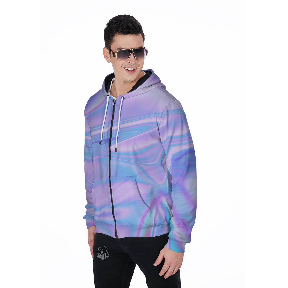 Abstract Holographic Men's Zip Up Hoodie-grizzshop