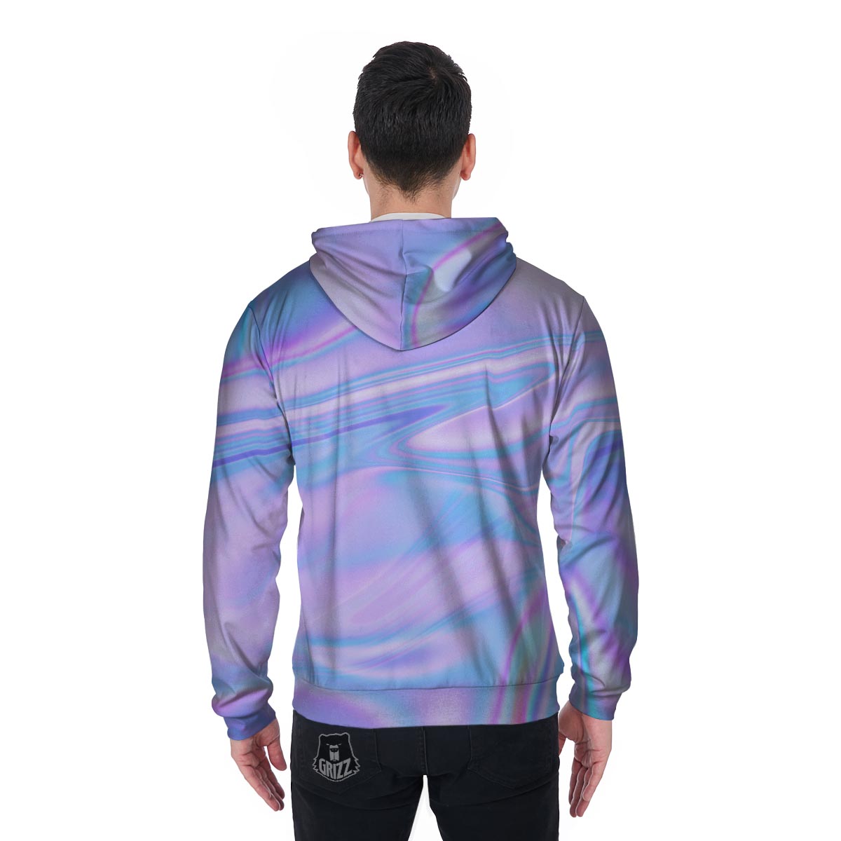 Abstract Holographic Men's Zip Up Hoodie-grizzshop