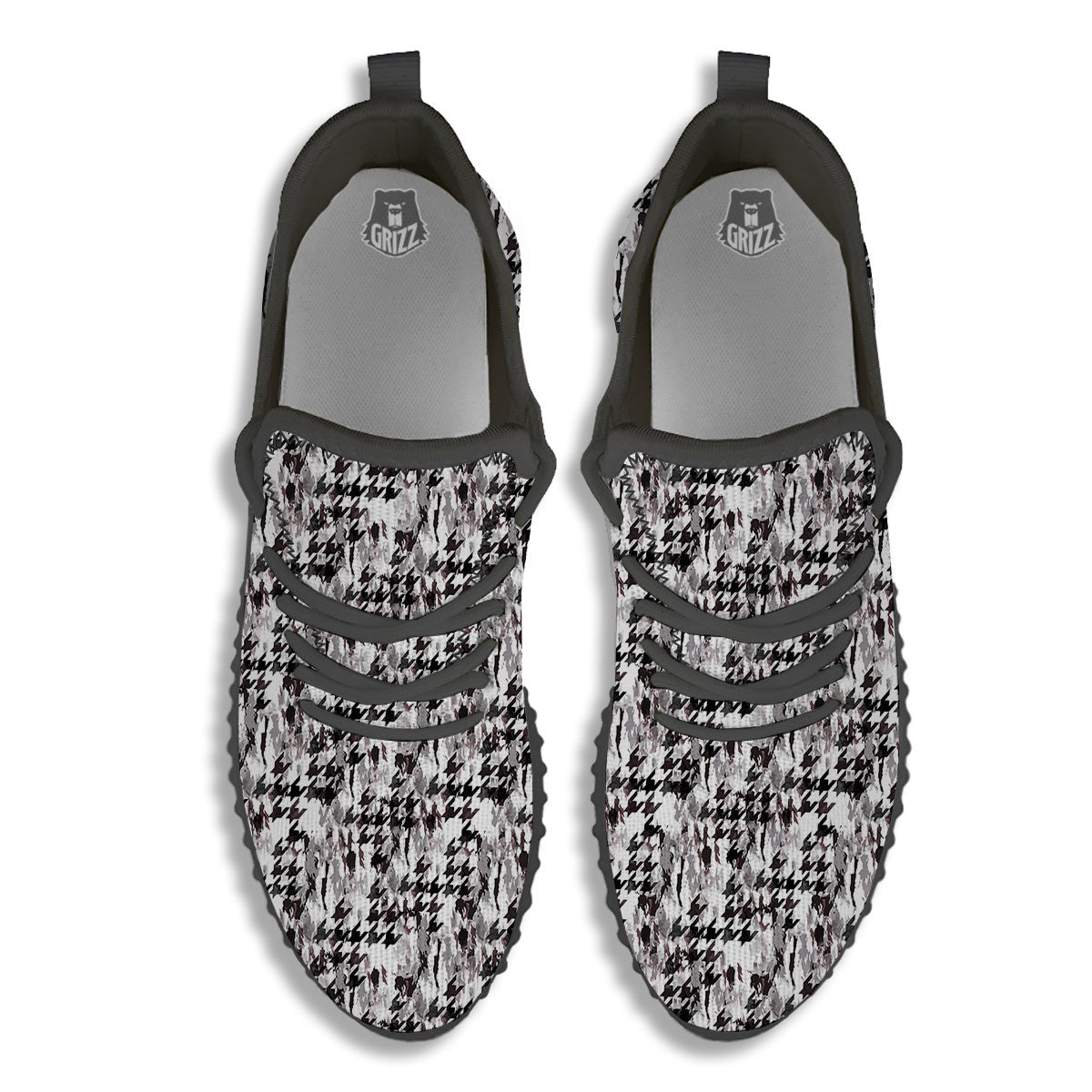 Abstract Houndstooth And Camo Print Pattern Black Walking Shoes-grizzshop
