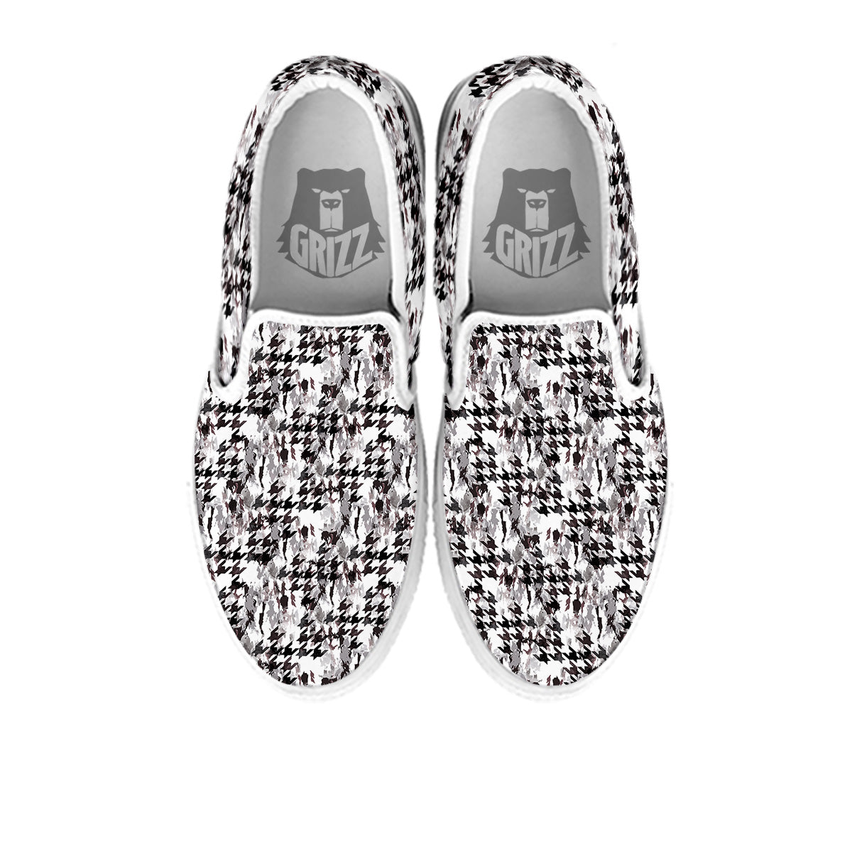 Abstract Houndstooth And Camo Print Pattern White Slip On Shoes-grizzshop