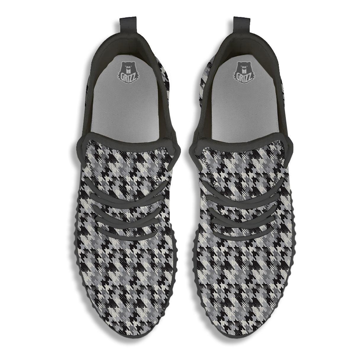 Abstract Houndstooth And Dots Print Pattern Black Walking Shoes-grizzshop