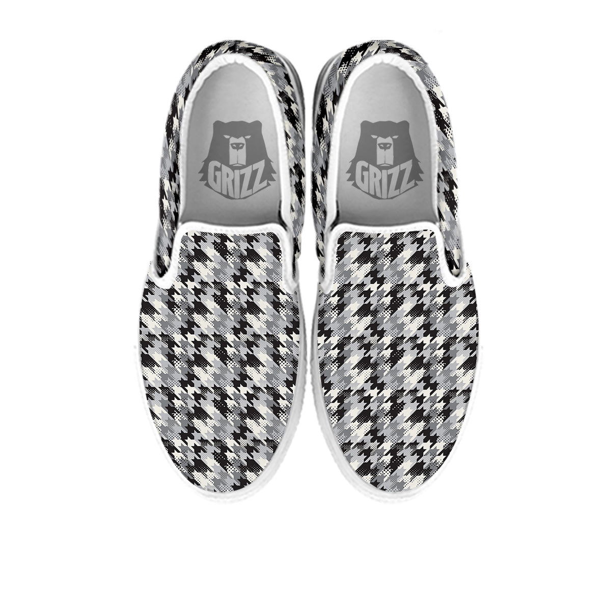 Abstract Houndstooth And Dots Print Pattern White Slip On Shoes-grizzshop